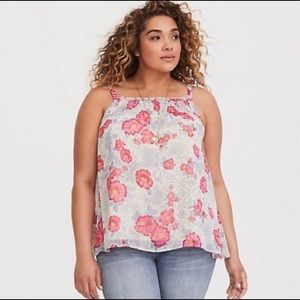 Grey & Red Floral Smocked Swing Cami